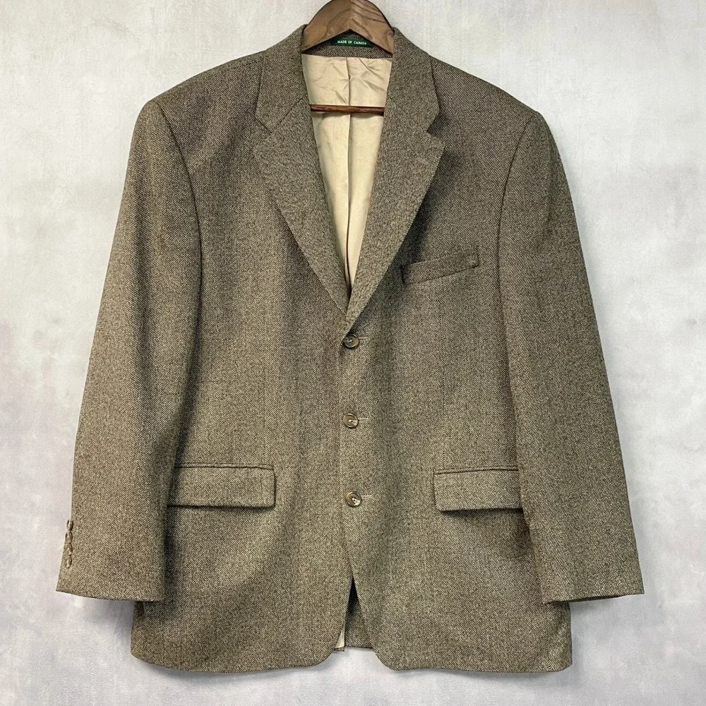 Lauren Ralph Lauren Mens Sport Coat 44R Brown Wool Tweed Blazer Dark Academia